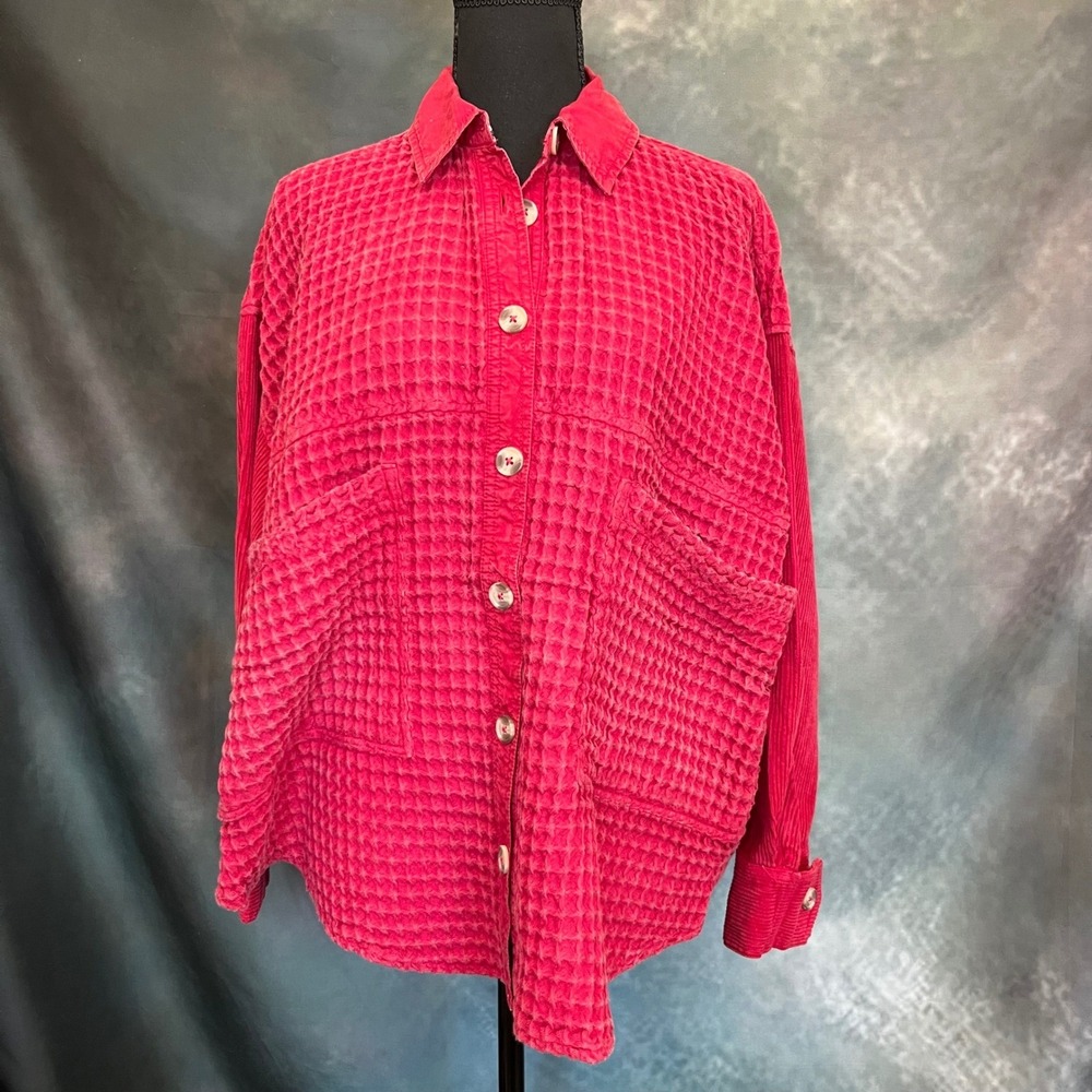 BDG Urban Outfitters Red Waffle Knit Corduroy Shacket Oversized Shirt Size Small